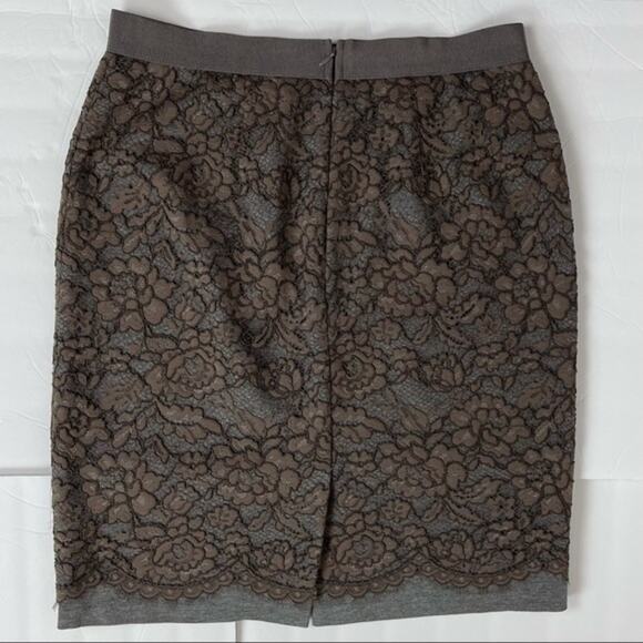 Loft Chocolate Lace Overlay Party Event Feminine Pencil Skirt NWOT Size 6 - Picture 4 of 8
